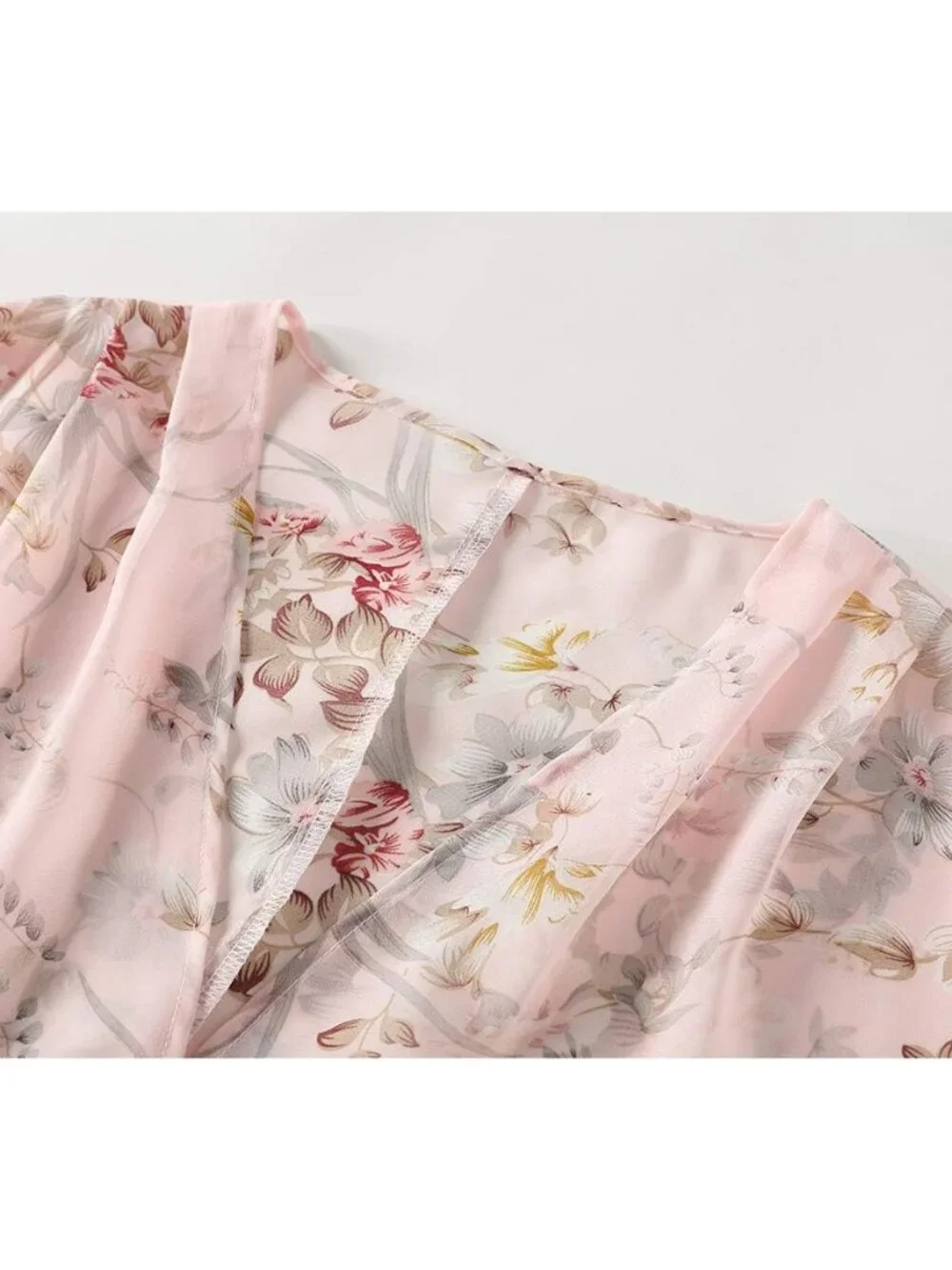 Women's Floral Print Sheer Chiffon 3/4 Bat Sleeve Casual Loose Kimono Cardigan C